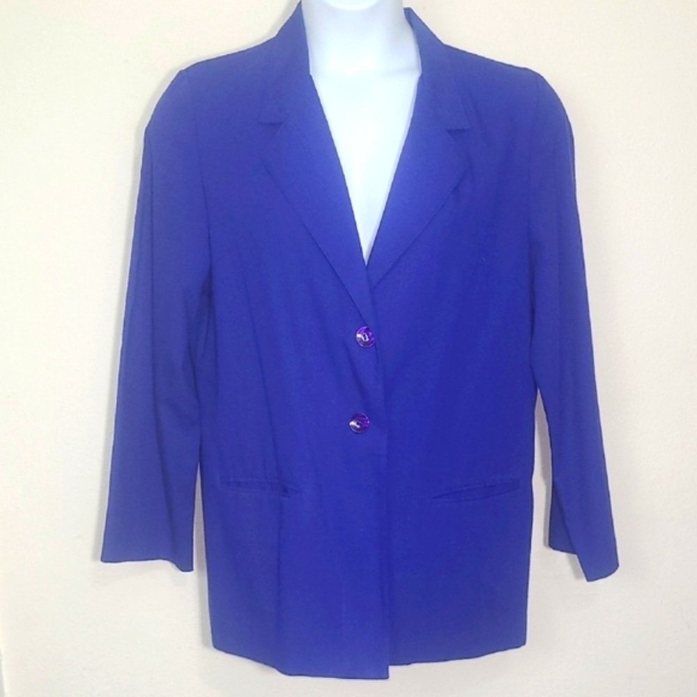 Sag Harbor Royal Blue Blazer Oversized Hip Length Button Pocket Classic Jacket